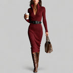 Tiffany - Women's Stand Collar V-Neck Knit Dress 7