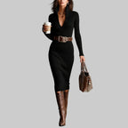 Tiffany - Women's Stand Collar V-Neck Knit Dress 8