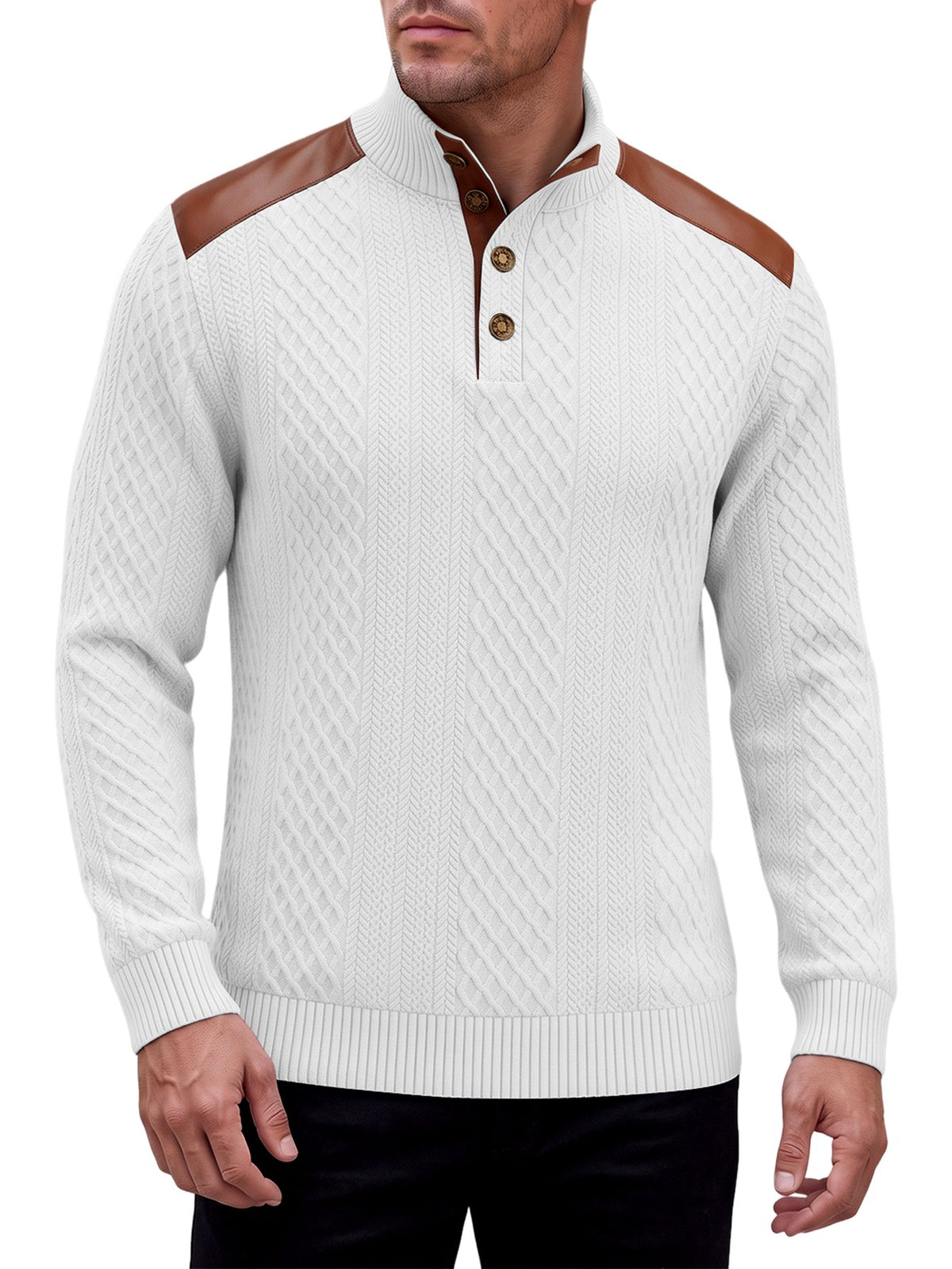 Troy - Men’s Stand Collar Henley Sweater with Ribbed Cuffs 2