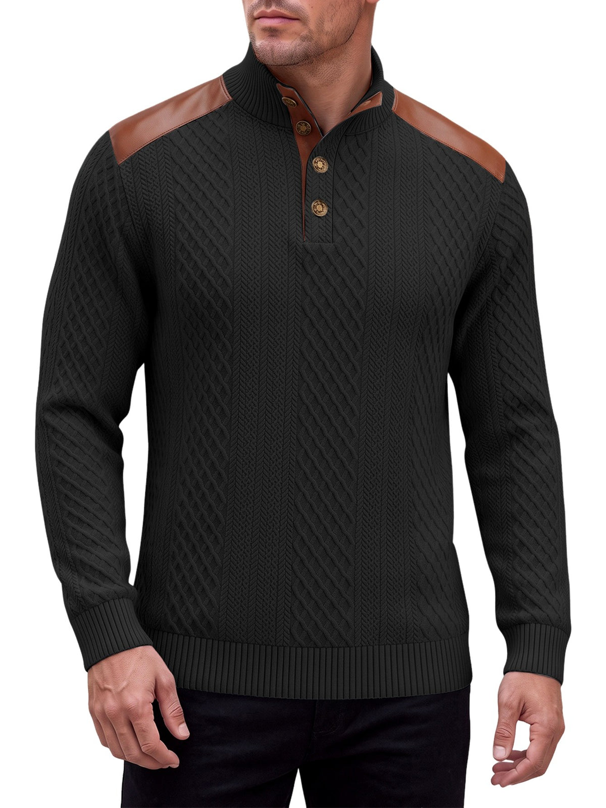 Troy - Men’s Stand Collar Henley Sweater with Ribbed Cuffs 4