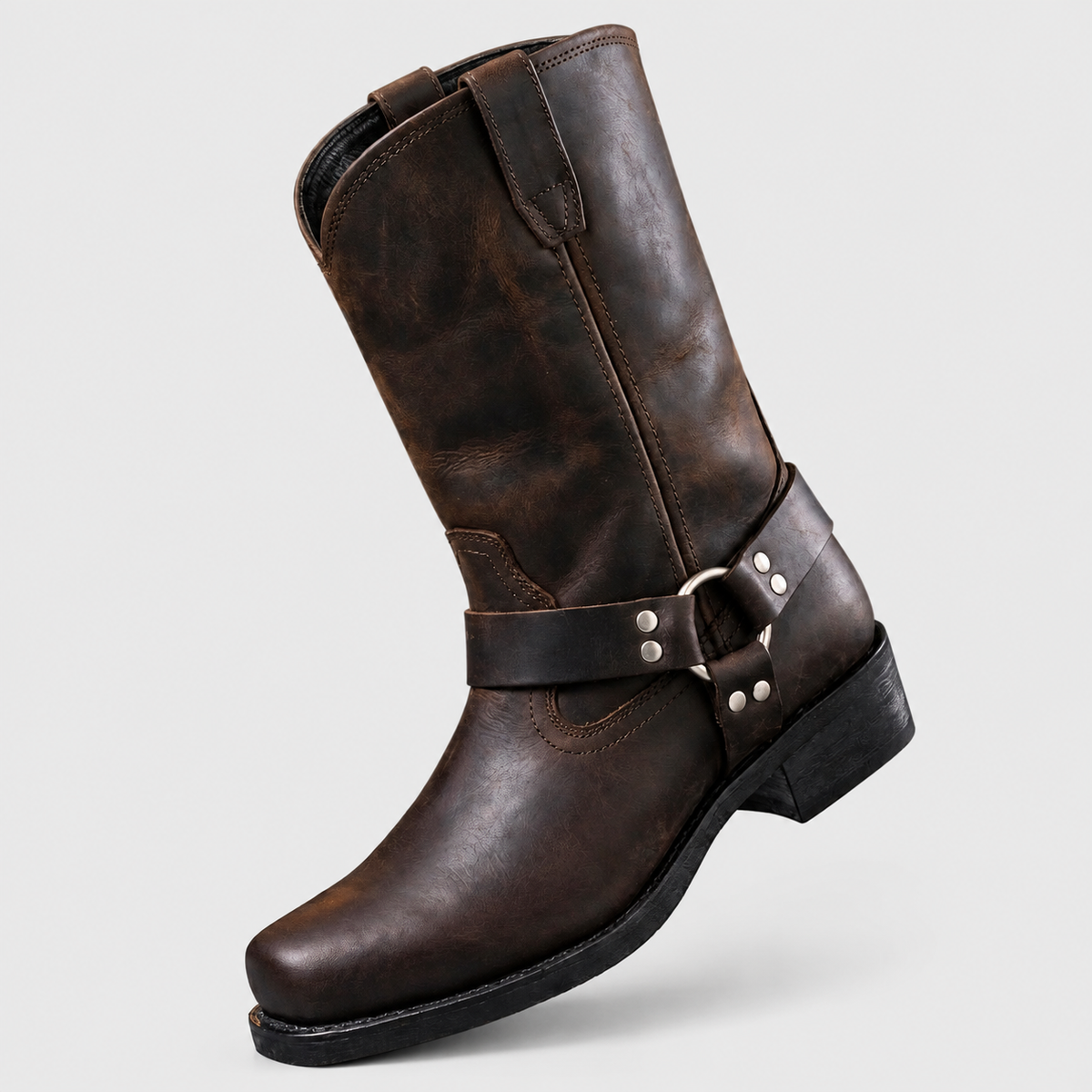 Tyler - Men's Genuine Leather Harness-Strap Mid-Calf Boots