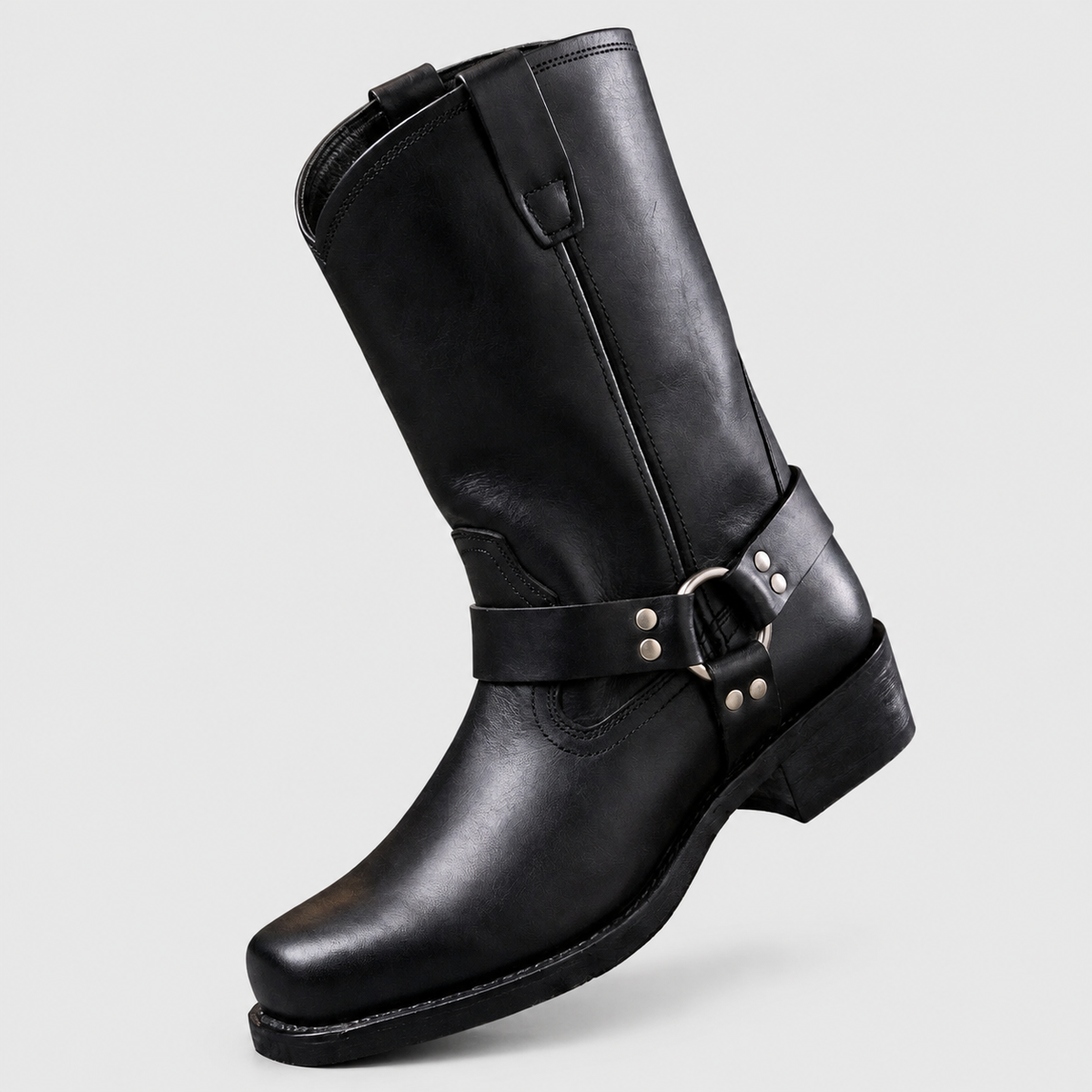 Tyler - Men's Genuine Leather Harness-Strap Mid-Calf Boots