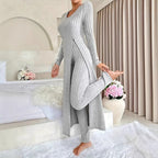 Valentina - Women's Ribbed Knit Long Top & Pants Two-Piece Set 1