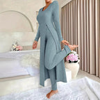 Valentina - Women's Ribbed Knit Long Top & Pants Two-Piece Set 3