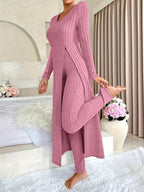 Valentina - Women's Ribbed Knit Long Top & Pants Two-Piece Set 5