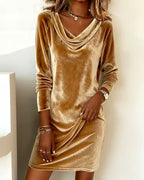 Valerie – Women's Velvet Cowl Neck Long Sleeve Dress 1