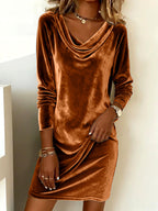 Valerie – Women's Velvet Cowl Neck Long Sleeve Dress 3