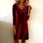Valerie – Women's Velvet Cowl Neck Long Sleeve Dress 4