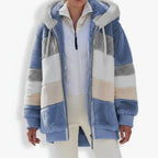 Verity - Women's Striped Fleece Hooded Jacket with Drawstring