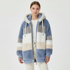 Verity - Women's Striped Fleece Hooded Jacket with Drawstring