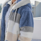Verity - Women's Striped Fleece Hooded Jacket with Drawstring