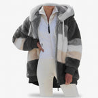 Verity - Women's Striped Fleece Hooded Jacket with Drawstring