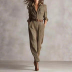 Victoria - Women's Long Sleeve Plaid Utility Jumpsuit 1