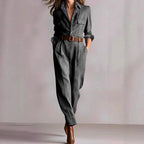 Victoria - Women's Long Sleeve Plaid Utility Jumpsuit 3