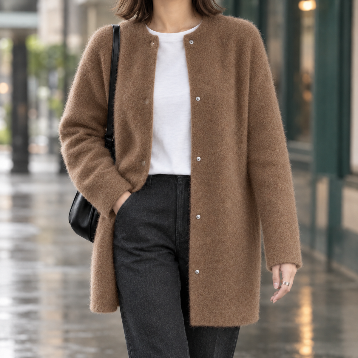 Violet - Women's Brushed Cotton-Blend Cardigan with Snap Buttons