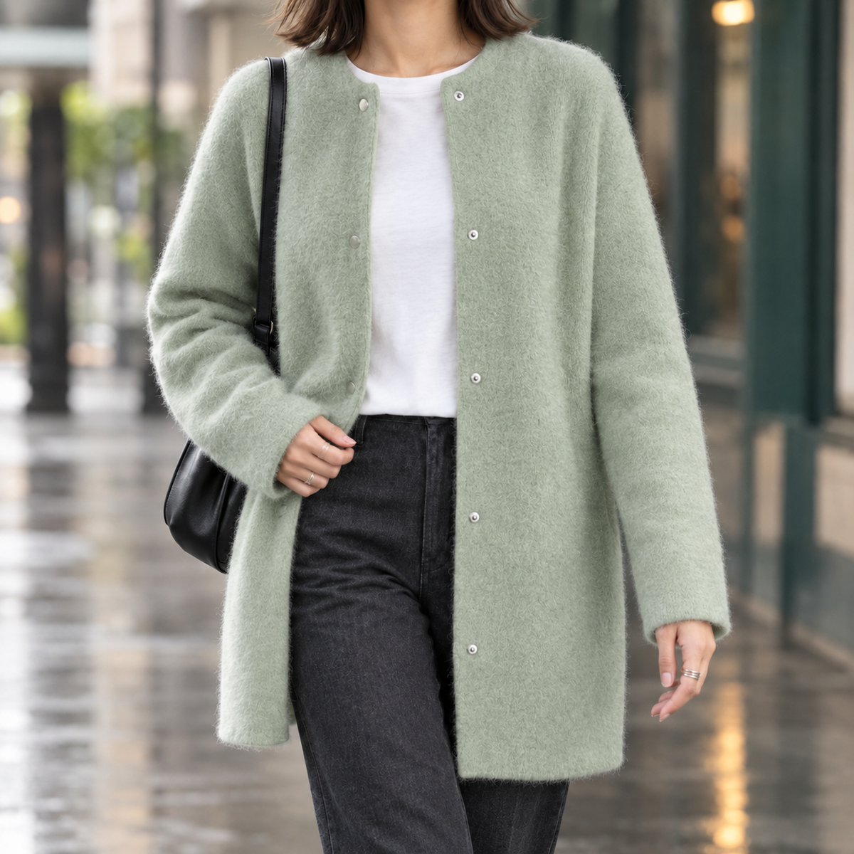 Violet - Women's Brushed Cotton-Blend Cardigan with Snap Buttons
