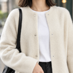 Violet - Women's Brushed Cotton-Blend Cardigan with Snap Buttons