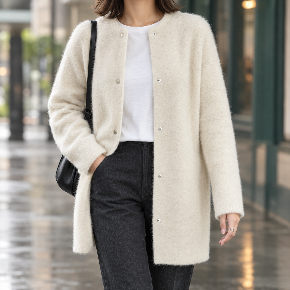 Violet - Women's Brushed Cotton-Blend Cardigan with Snap Buttons