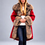 Virginia - Women's Long Coat with Oversized Fur Collar  1