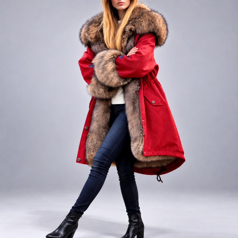 Virginia - Women's Long Coat with Oversized Fur Collar  3