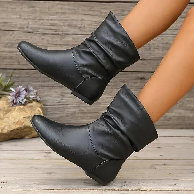 Vivienne - Women's Slouched Leather Mid-Calf Boot