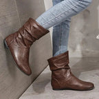 Vivienne - Women's Slouched Leather Mid-Calf Boot