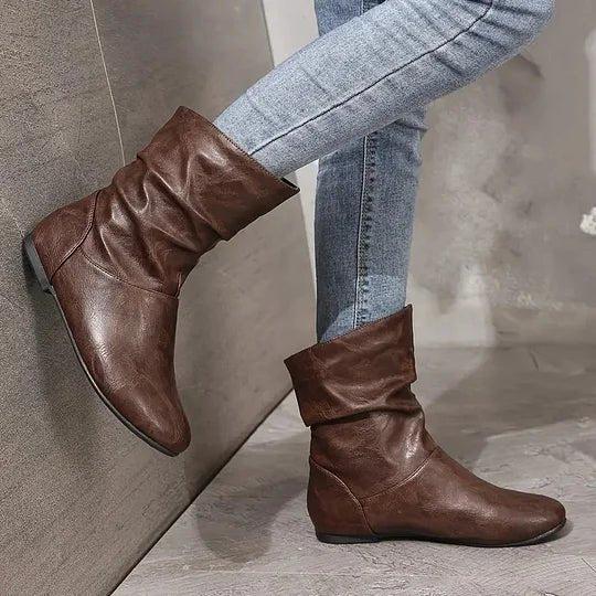 Vivienne - Women's Slouched Leather Mid-Calf Boot