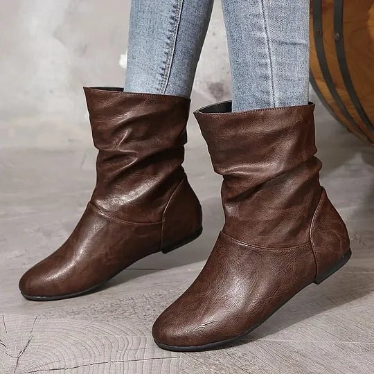 Vivienne - Women's Slouched Leather Mid-Calf Boot