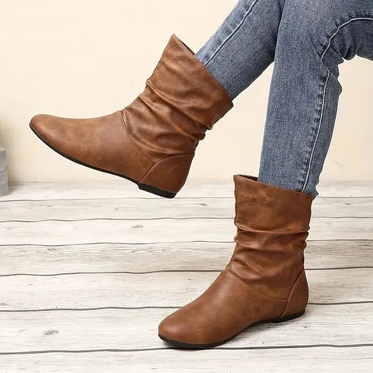 Vivienne - Women's Slouched Leather Mid-Calf Boot