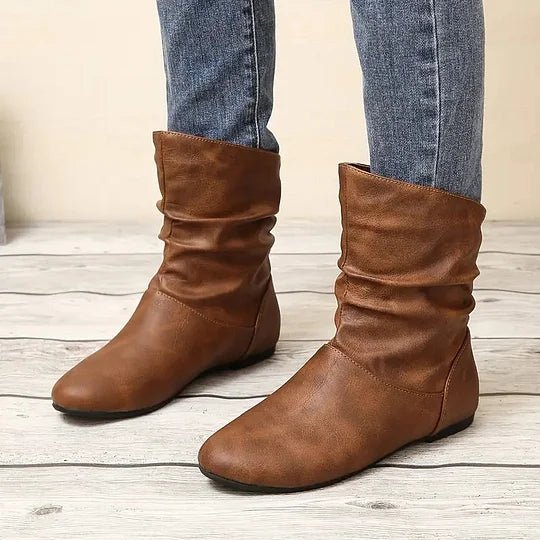 Vivienne - Women's Slouched Leather Mid-Calf Boot