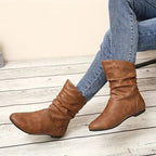 Vivienne - Women's Slouched Leather Mid-Calf Boot
