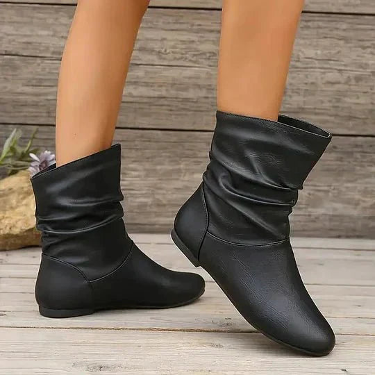 Vivienne - Women's Slouched Leather Mid-Calf Boot