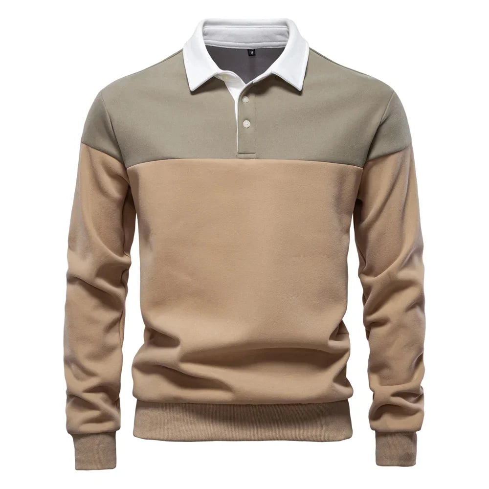Waylen - Men's Colorblock Polo Sweater with Ribbed Trim