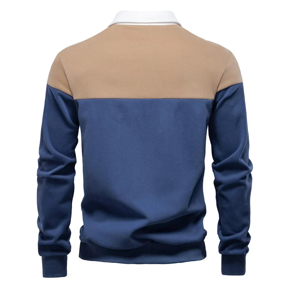 Waylen - Men's Colorblock Polo Sweater with Ribbed Trim
