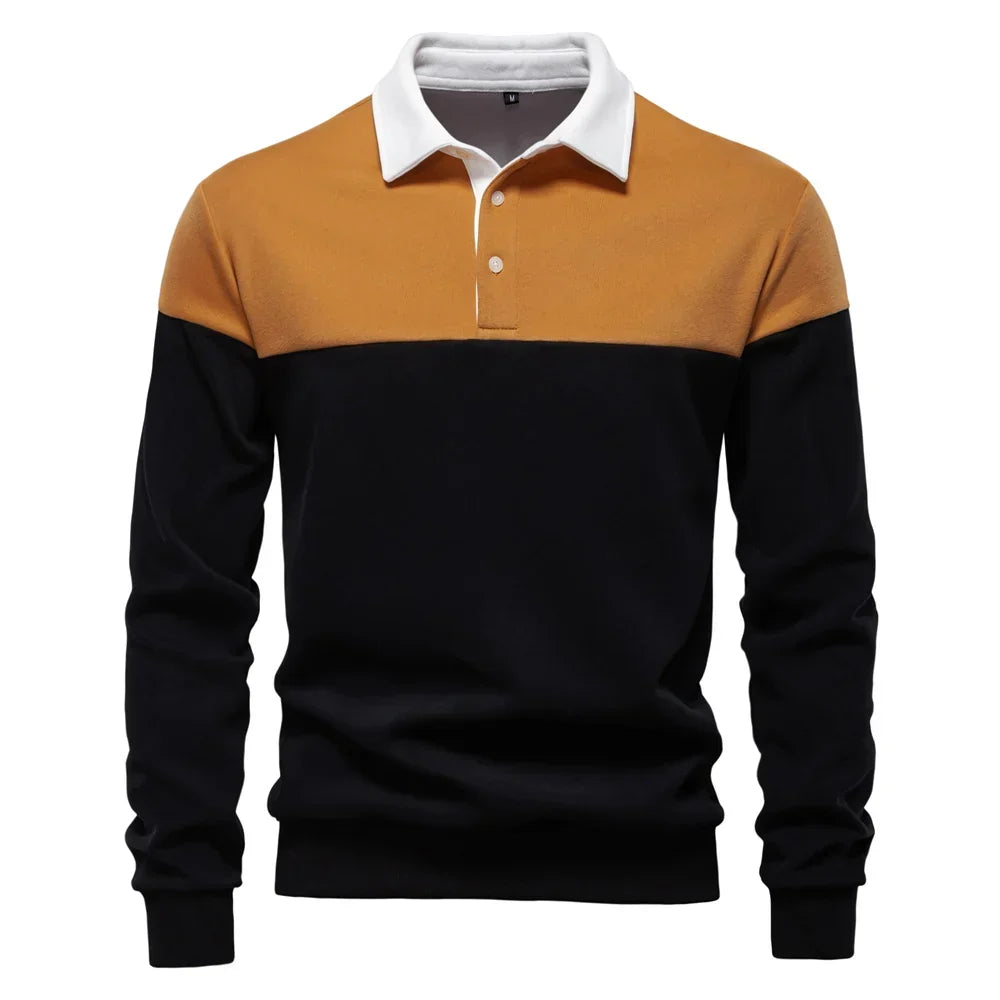 Waylen - Men's Colorblock Polo Sweater with Ribbed Trim