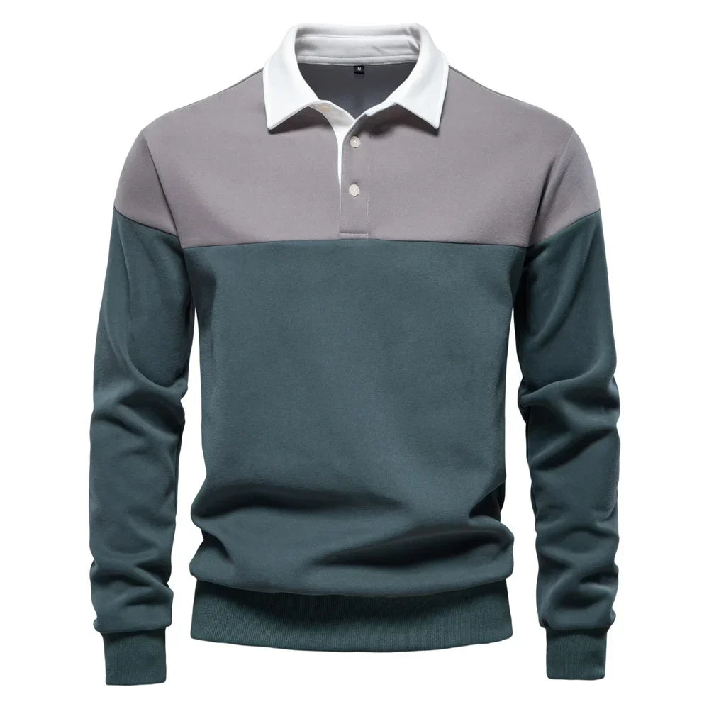 Waylen - Men's Colorblock Polo Sweater with Ribbed Trim