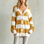 Wendy - Women's Striped V-Neck Oversized Knit Cardigan 1