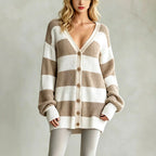 Wendy - Women's Striped V-Neck Oversized Knit Cardigan 3