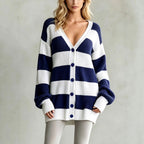 Wendy - Women's Striped V-Neck Oversized Knit Cardigan 4