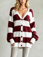 Wendy - Women's Striped V-Neck Oversized Knit Cardigan 5