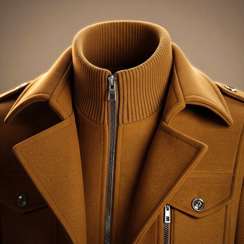 Zander - Men's Notch-Collar Wool Coat with Button Front