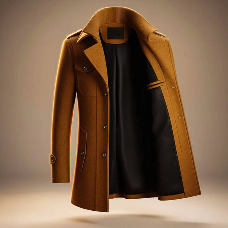 Zander - Men's Notch-Collar Wool Coat with Button Front